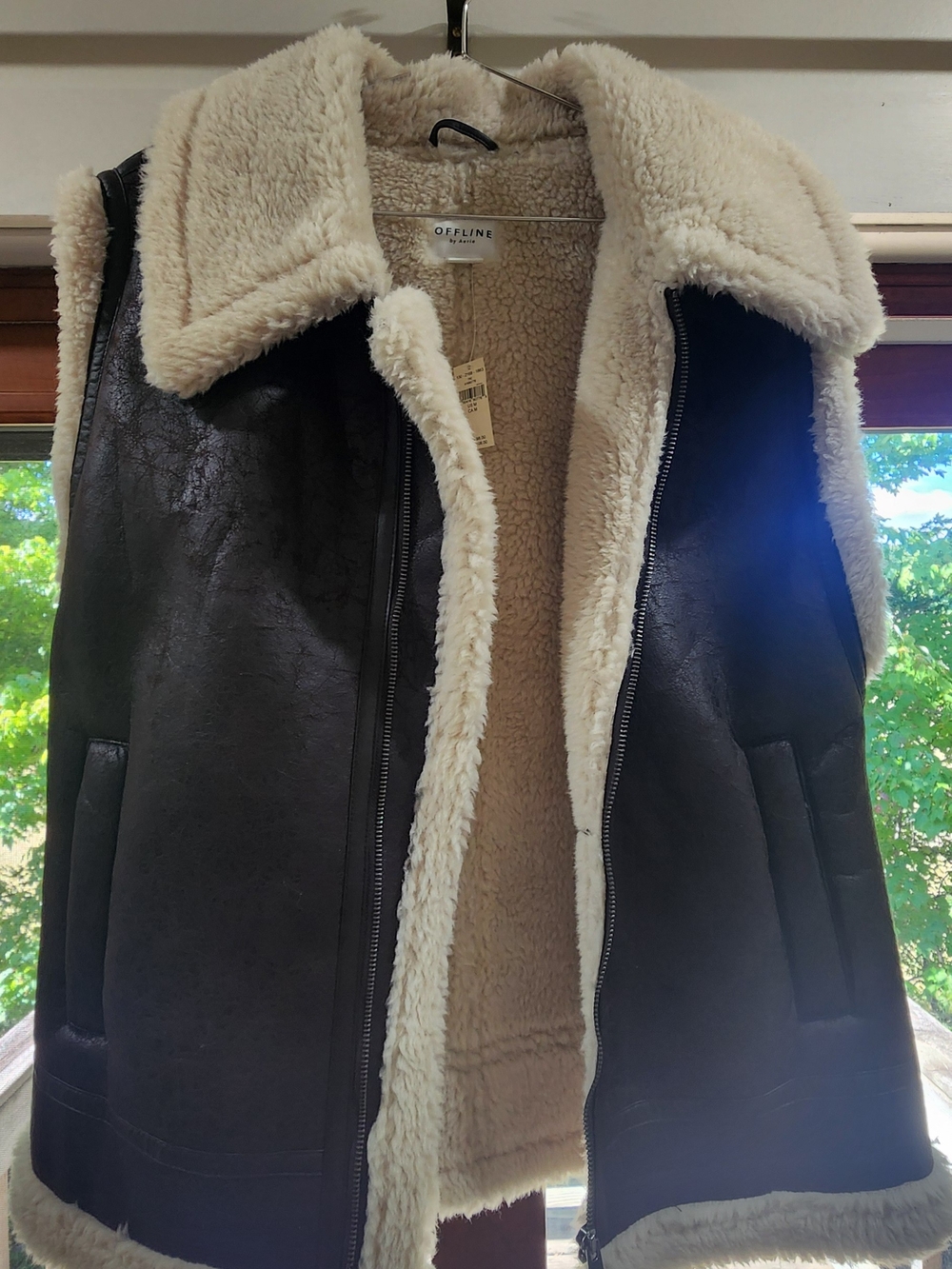 aerie Brown Faux-Shearling Lined Vest with Cream Trim